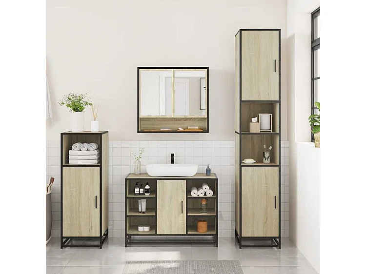 Ensemble de meubles de salle de bain 3 pcs chêne sonoma