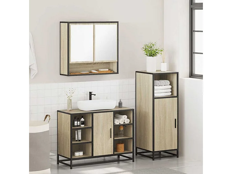 Ensemble de meubles de salle de bain 3 pcs chêne sonoma