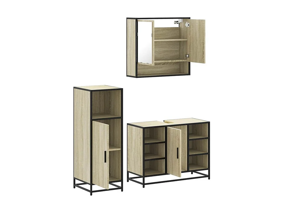 Ensemble de meubles de salle de bain 3 pcs chêne sonoma