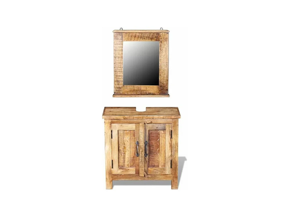 Meuble de salle de bain 2 pièces manguier massif clair Sempra