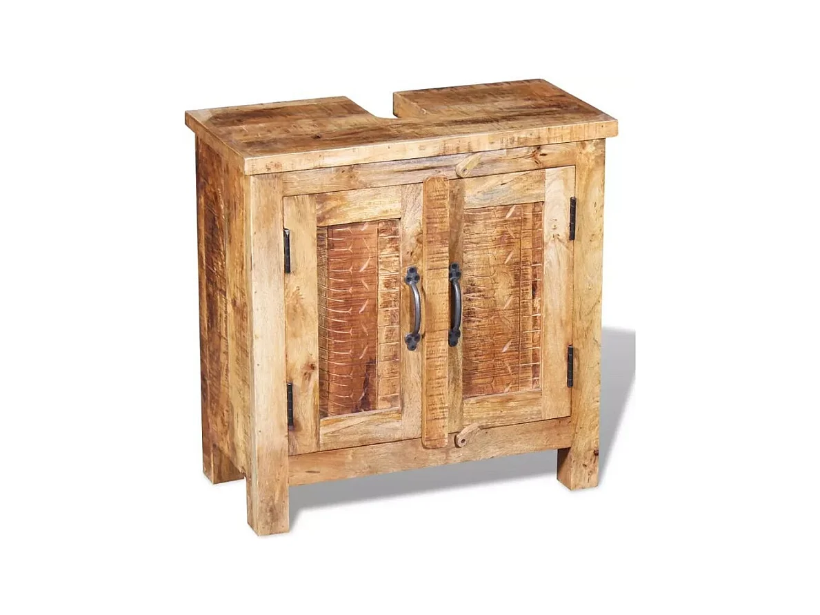 Meuble de salle de bain 2 pièces manguier massif clair Sempra