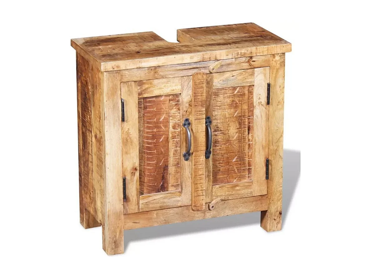 Meuble de salle de bain 2 pièces manguier massif clair Sempra