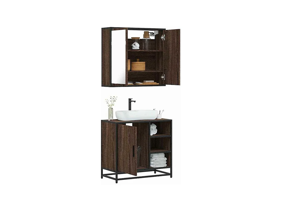 Ensemble de meubles de salle de bain 2 pcs Chêne marron