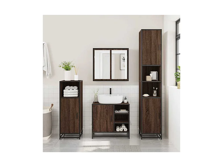 Ensemble de meubles de salle de bain 2 pcs Chêne marron
