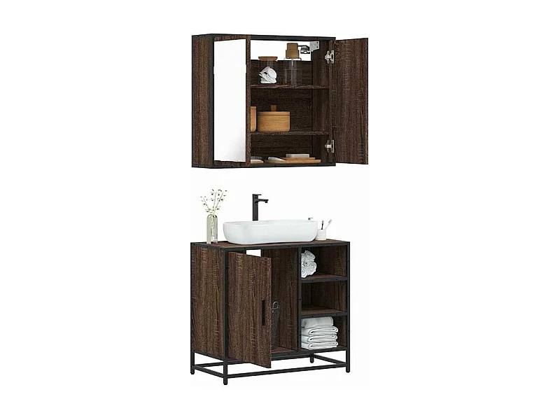 Ensemble de meubles de salle de bain 2 pcs Chêne marron