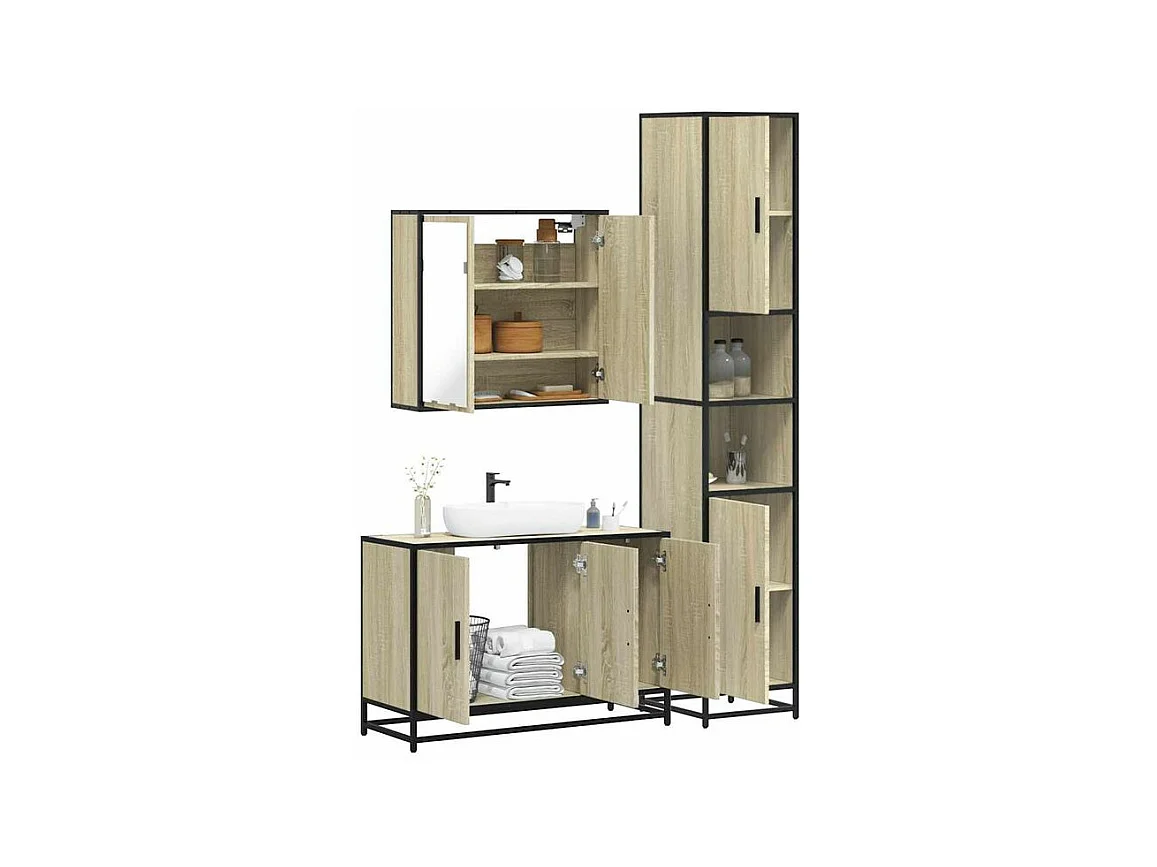 Ensemble de meubles de salle de bain 3 pcs chêne sonoma