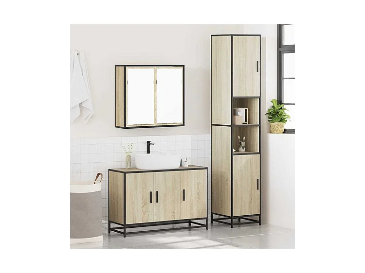 Ensemble de meubles de salle de bain 3 pcs chêne sonoma