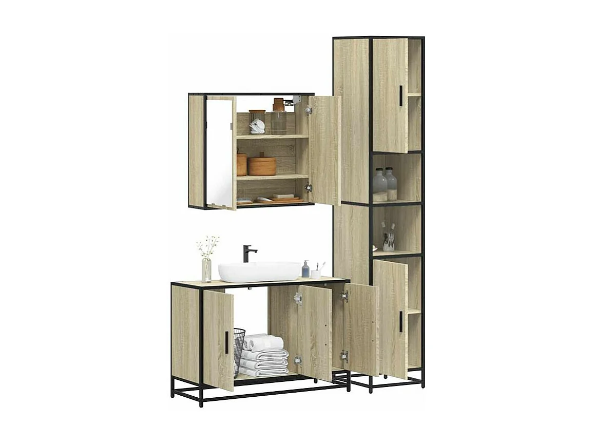 Ensemble de meubles de salle de bain 3 pcs chêne sonoma