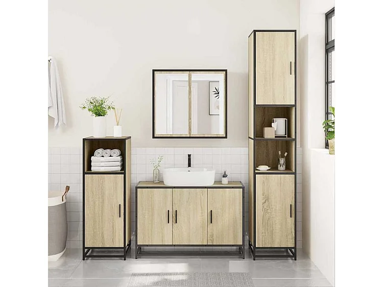 Ensemble de meubles de salle de bain 3 pcs chêne sonoma