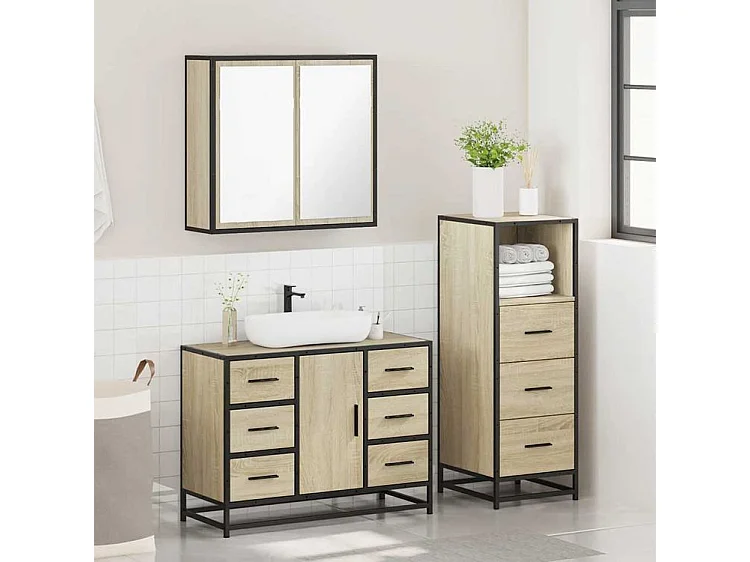 Ensemble de meubles de salle de bain 3 pcs chêne sonoma