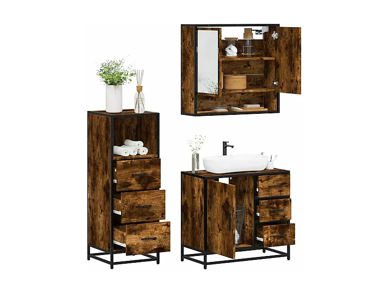 Ensemble de meubles de salle de bain 3 pcs Chêne fumé