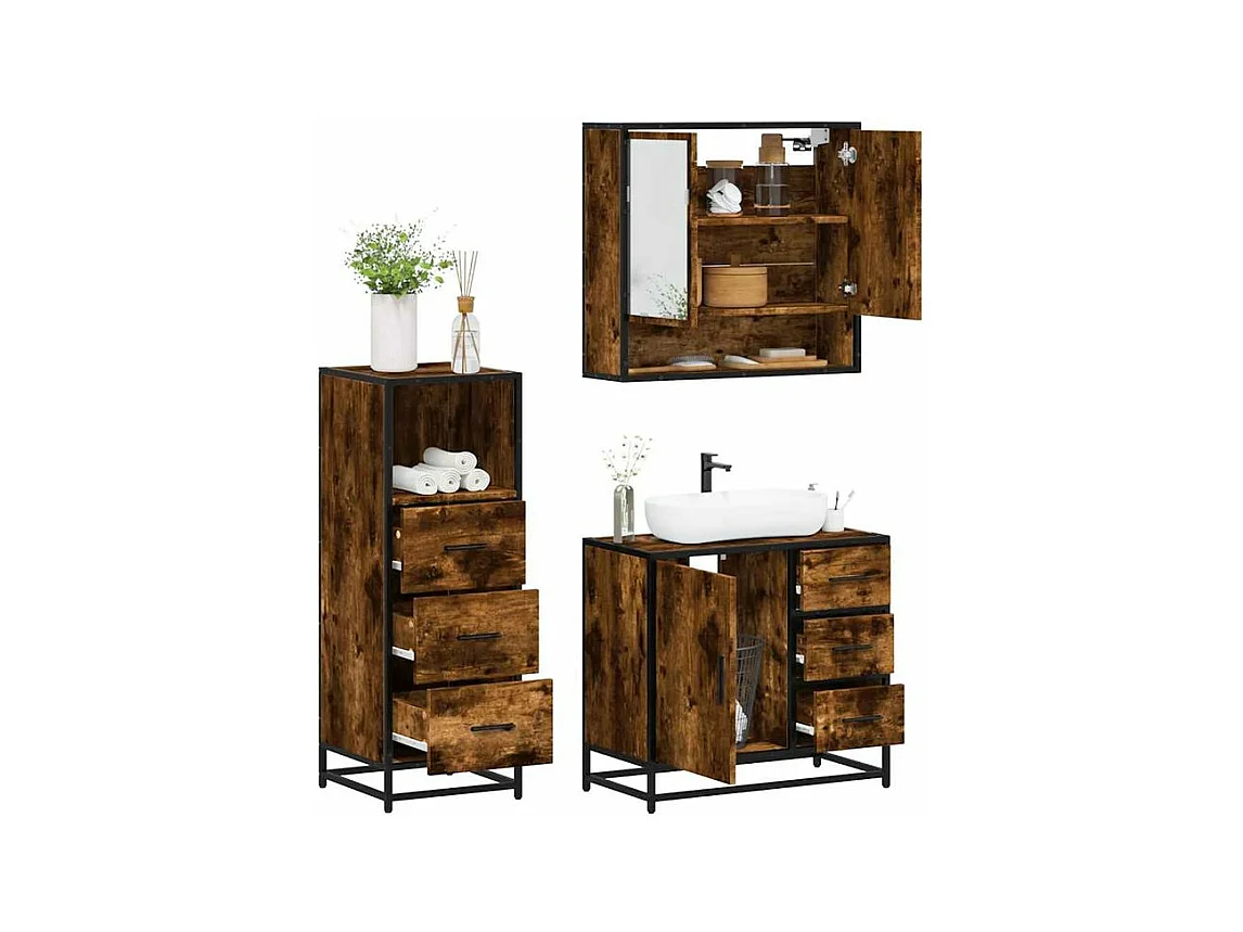 Ensemble de meubles de salle de bain 3 pcs Chêne fumé