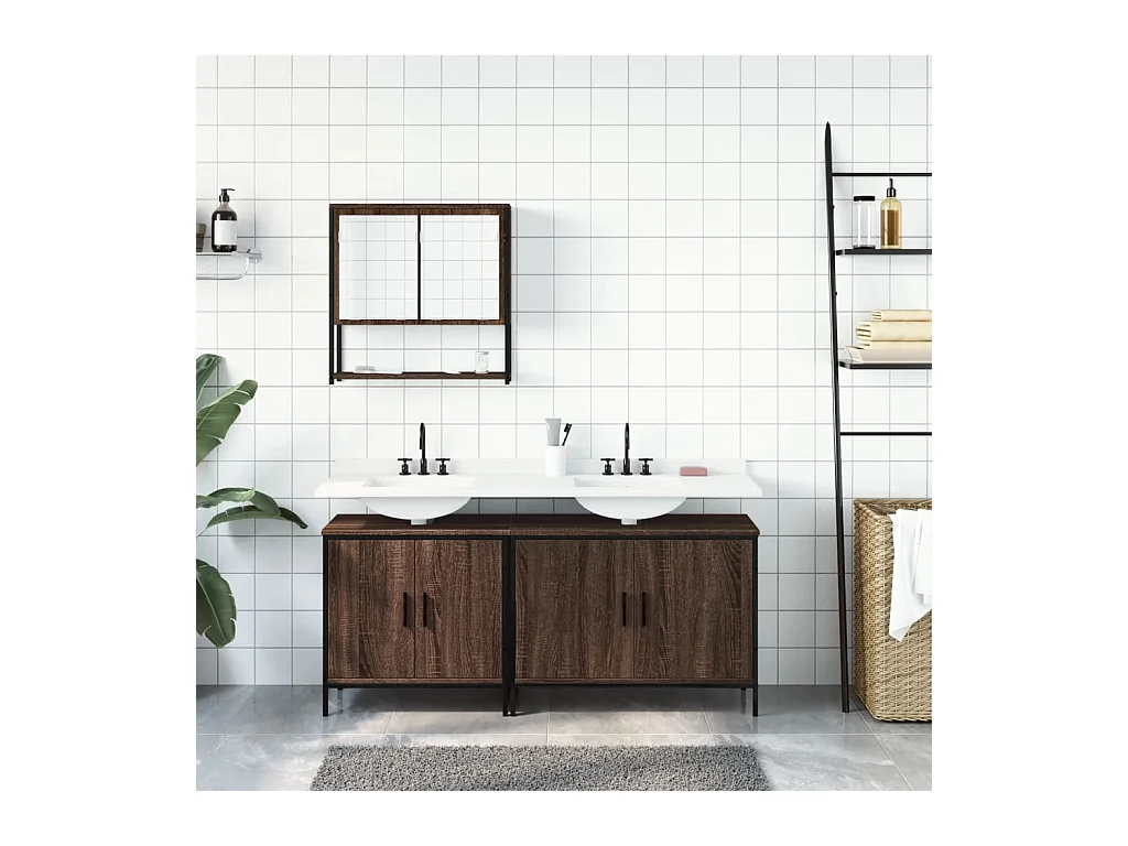 Ensemble de meubles de salle de bain 3 pcs Chêne marron