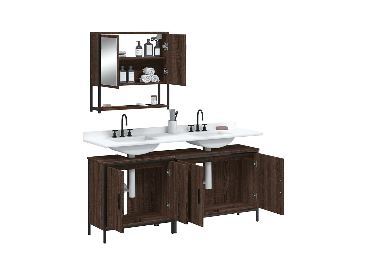 Ensemble de meubles de salle de bain 3 pcs Chêne marron