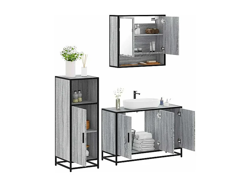 Ensemble de meubles de salle de bain 3 pcs Sonoma gris