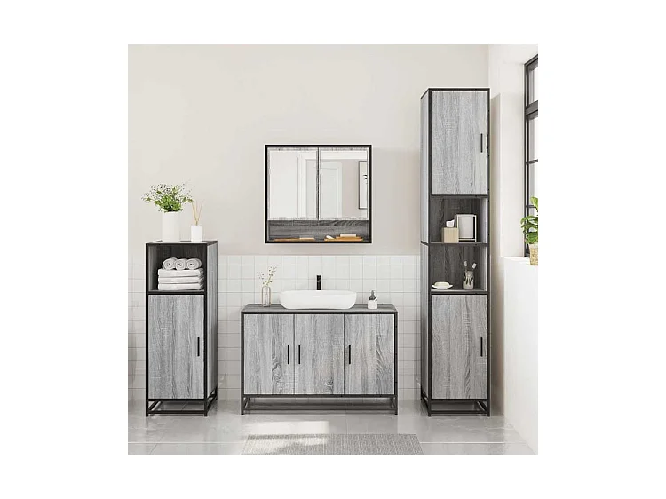 Ensemble de meubles de salle de bain 3 pcs Sonoma gris