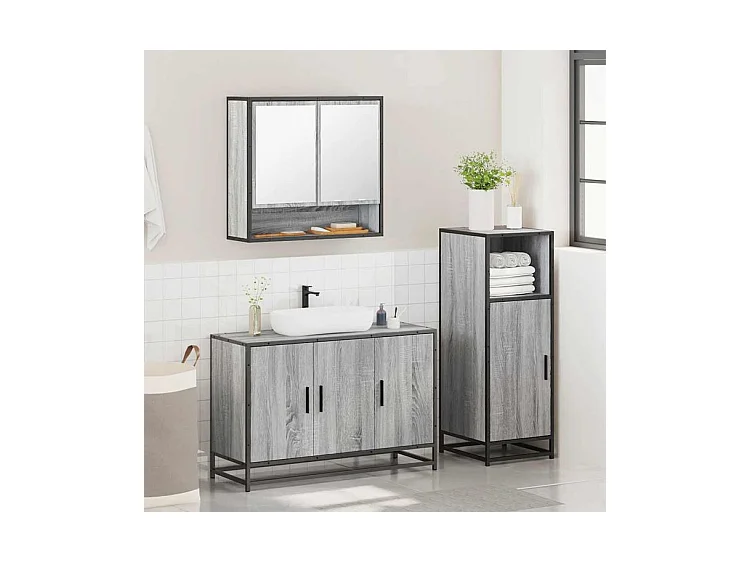 Ensemble de meubles de salle de bain 3 pcs Sonoma gris
