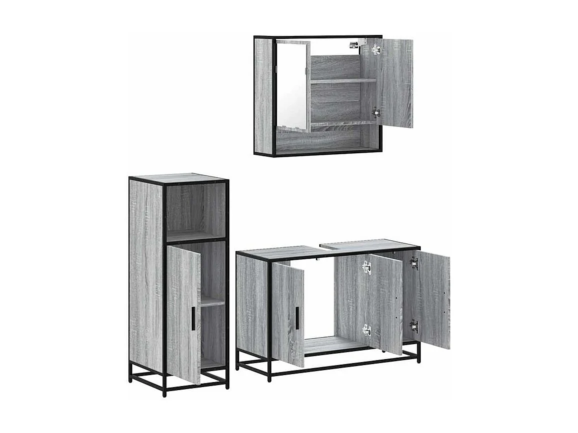 Ensemble de meubles de salle de bain 3 pcs Sonoma gris