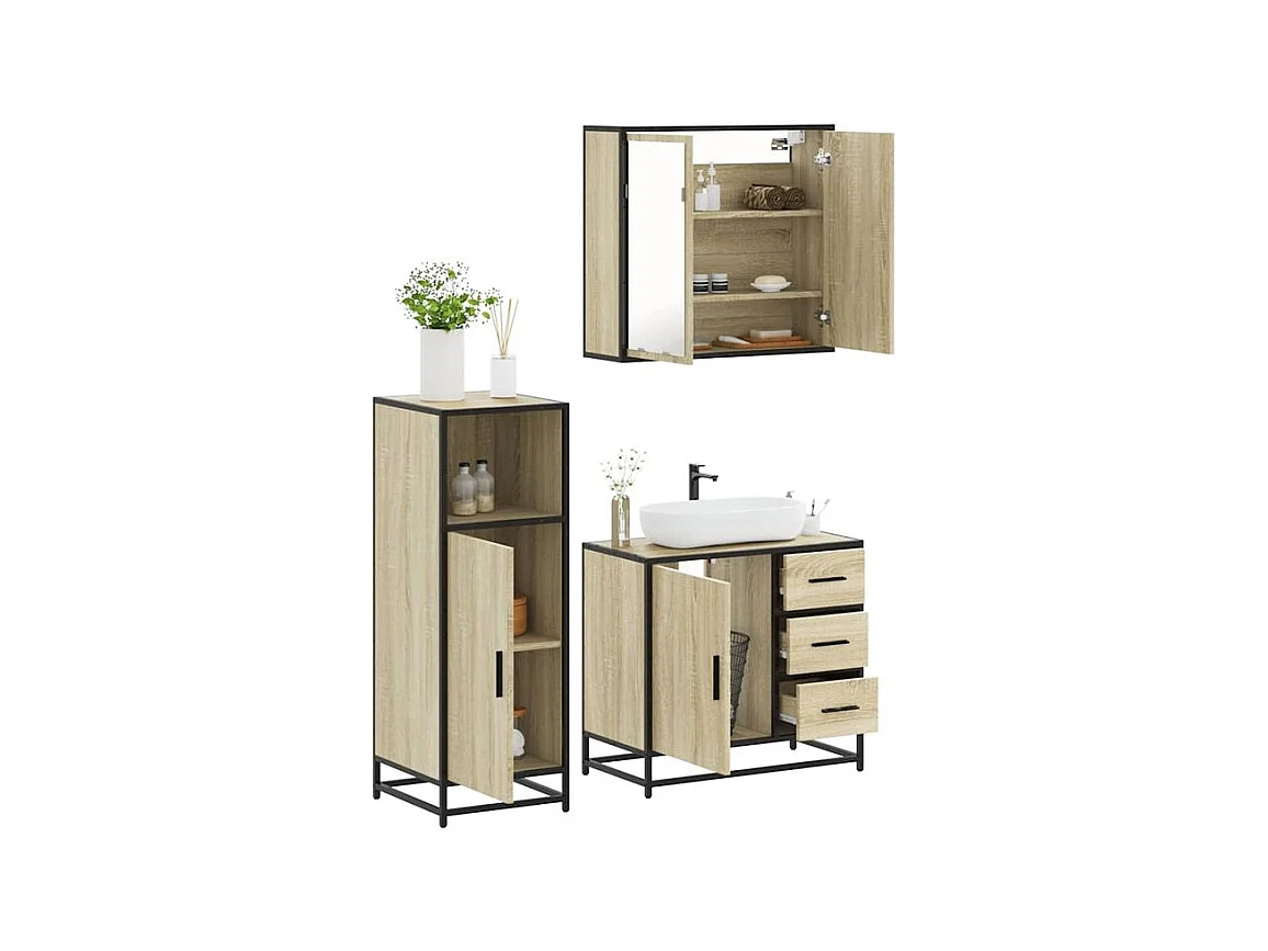Ensemble de meubles de salle de bain 3 pcs chêne sonoma