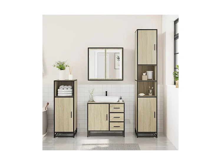 Ensemble de meubles de salle de bain 3 pcs chêne sonoma