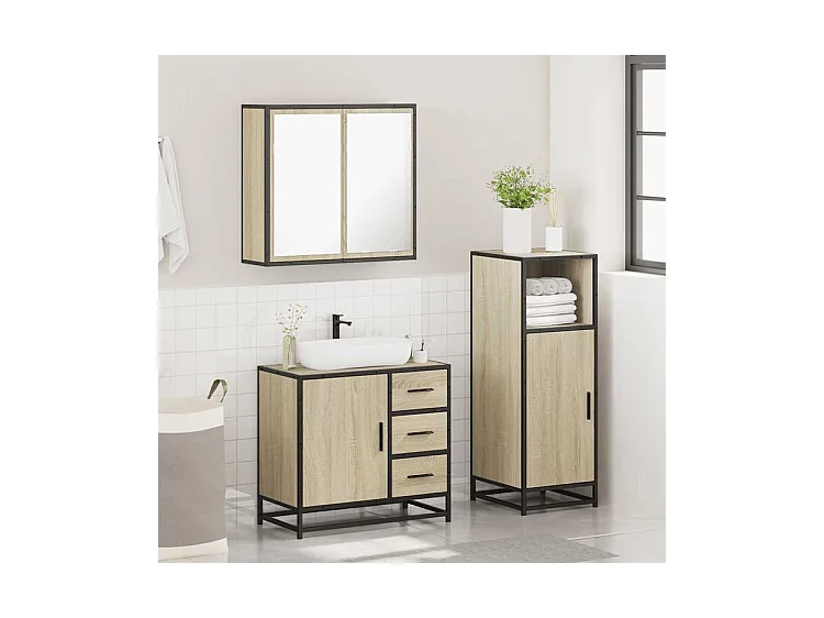 Ensemble de meubles de salle de bain 3 pcs chêne sonoma
