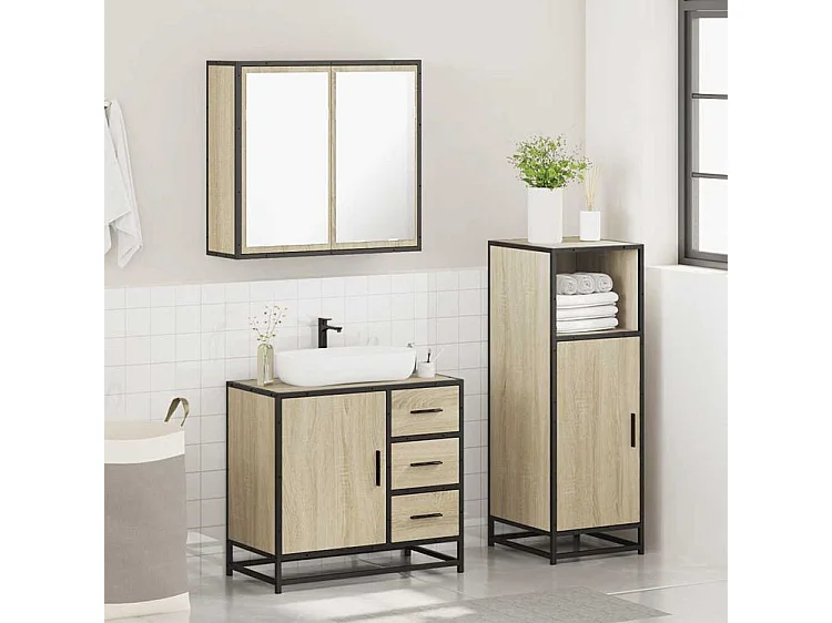 Ensemble de meubles de salle de bain 3 pcs chêne sonoma