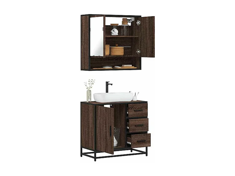 Ensemble de meubles de salle de bain 2 pcs Chêne marron