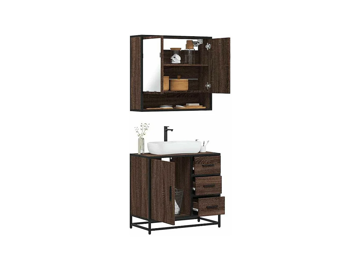 Ensemble de meubles de salle de bain 2 pcs Chêne marron