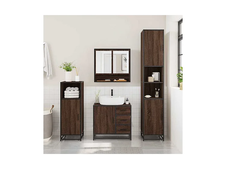Ensemble de meubles de salle de bain 2 pcs Chêne marron