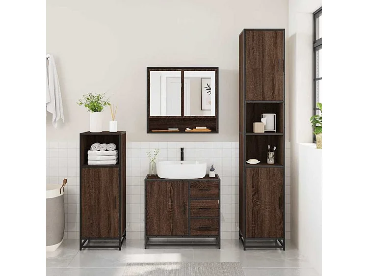 Ensemble de meubles de salle de bain 2 pcs Chêne marron