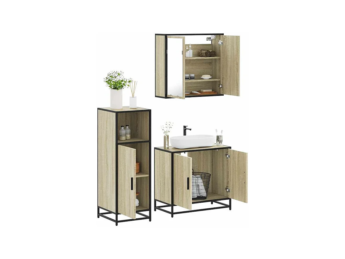 Ensemble de meubles de salle de bain 3 pcs chêne sonoma
