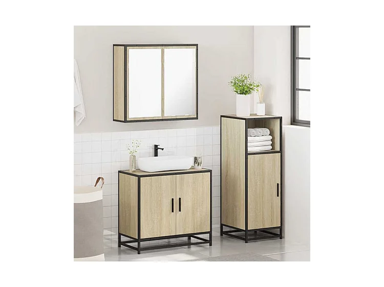 Ensemble de meubles de salle de bain 3 pcs chêne sonoma