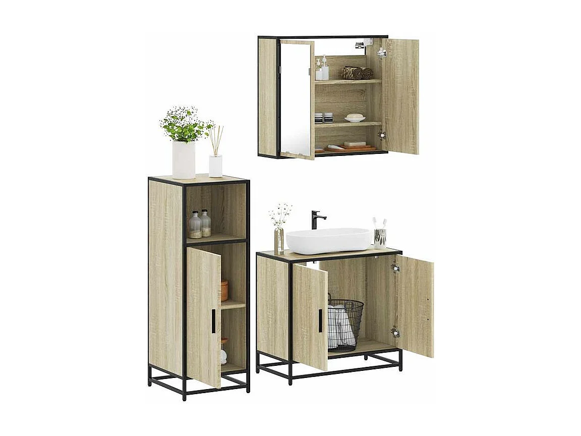 Ensemble de meubles de salle de bain 3 pcs chêne sonoma