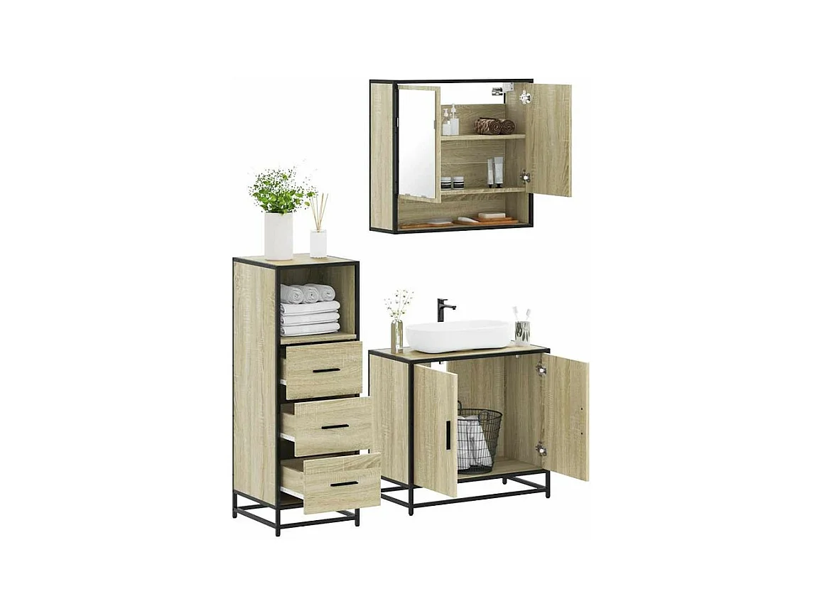 Ensemble de meubles de salle de bain 3 pcs chêne sonoma