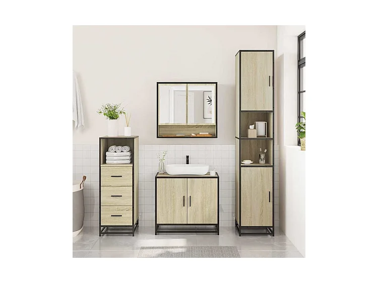 Ensemble de meubles de salle de bain 3 pcs chêne sonoma