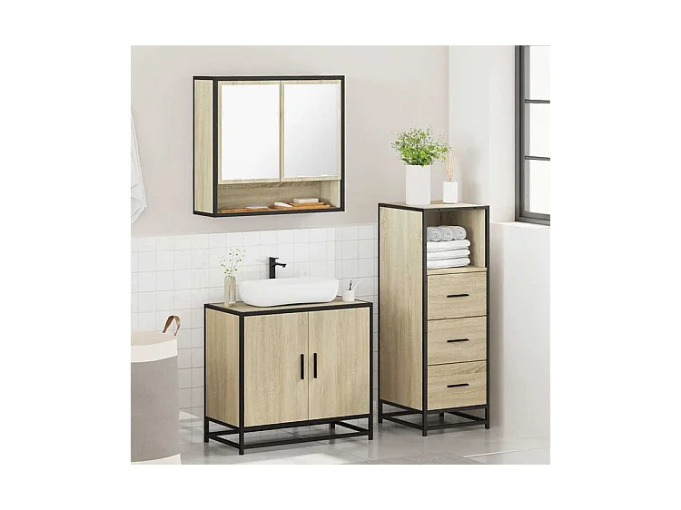 Ensemble de meubles de salle de bain 3 pcs chêne sonoma