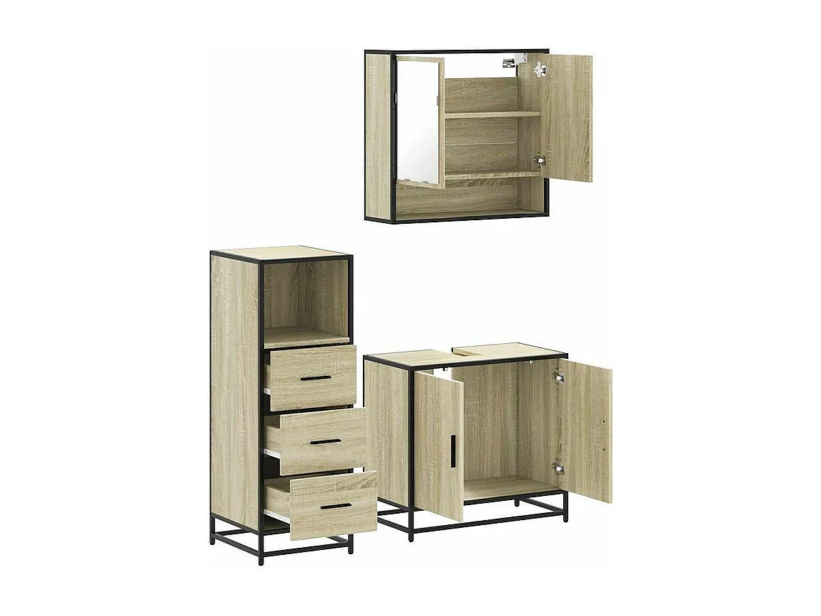 Ensemble de meubles de salle de bain 3 pcs chêne sonoma