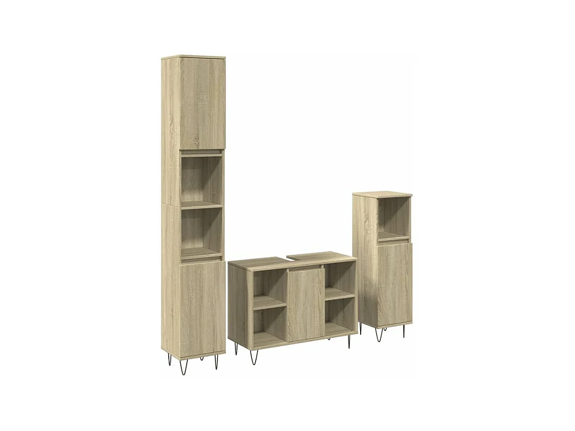 Ensemble de meubles de salle de bain 3 pcs chêne sonoma
