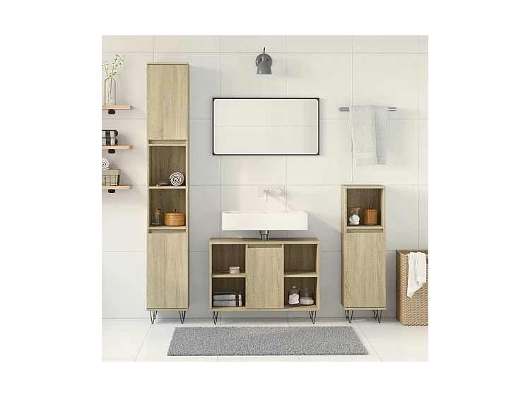Ensemble de meubles de salle de bain 3 pcs chêne sonoma