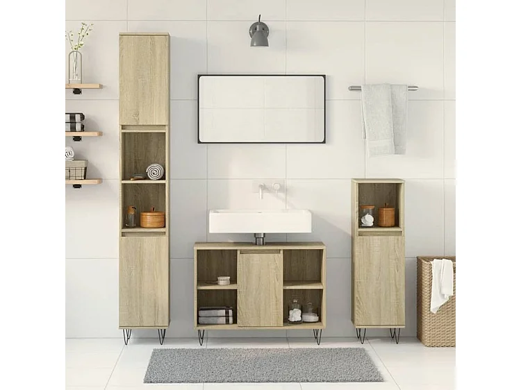 Ensemble de meubles de salle de bain 3 pcs chêne sonoma