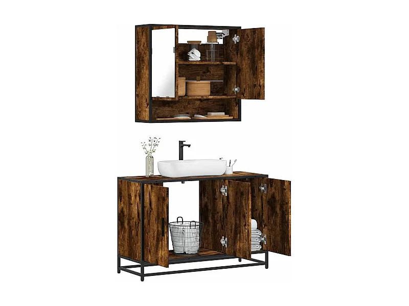 Ensemble de meubles de salle de bain 2 pcs Chêne fumé