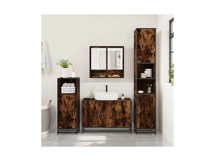 Ensemble de meubles de salle de bain 2 pcs Chêne fumé