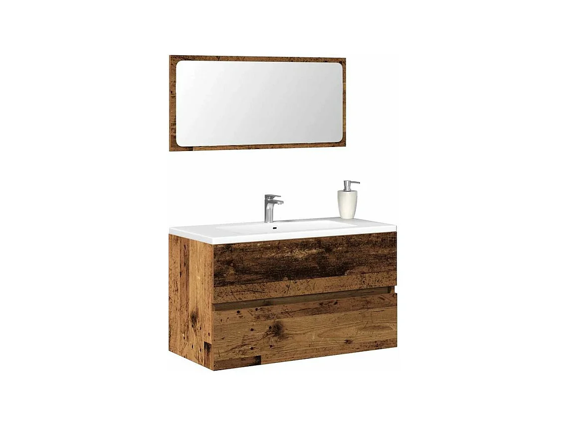 Armoire de salle de bain et miroir vieux bois bois d'ingénierie