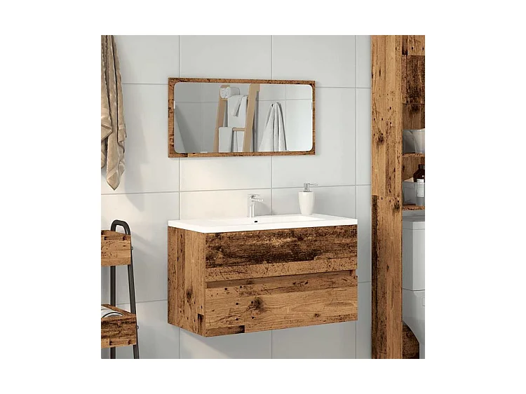 Armoire de salle de bain et miroir vieux bois bois d'ingénierie