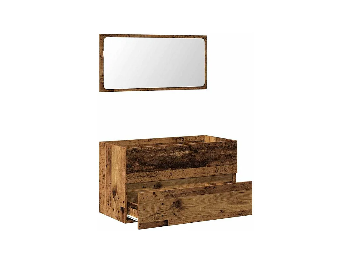 Armoire de salle de bain et miroir vieux bois bois d'ingénierie