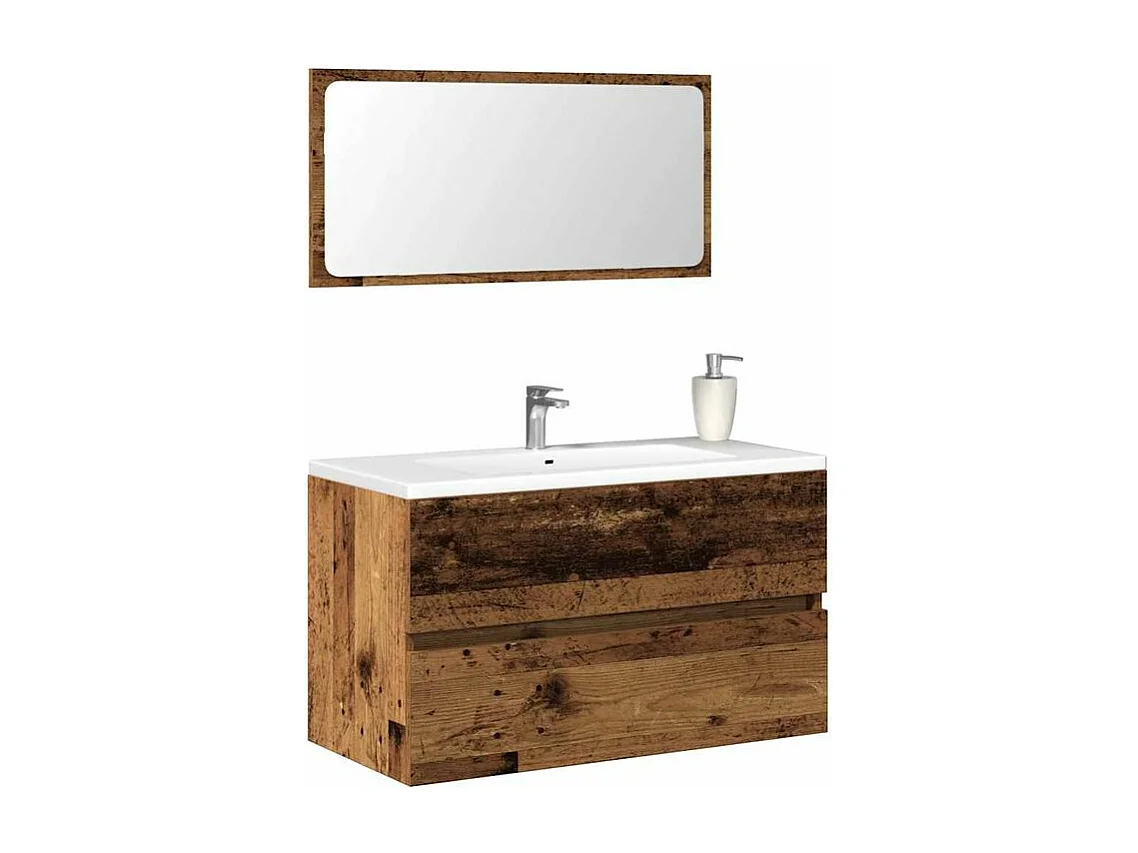 Armoire de salle de bain et miroir vieux bois bois d'ingénierie