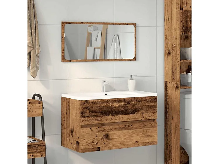 Armoire de salle de bain et miroir vieux bois bois d'ingénierie