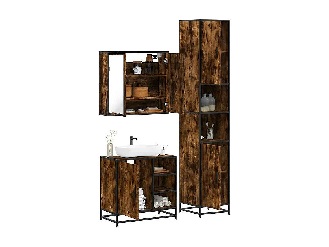 Ensemble de meubles de salle de bain 3 pcs Chêne fumé