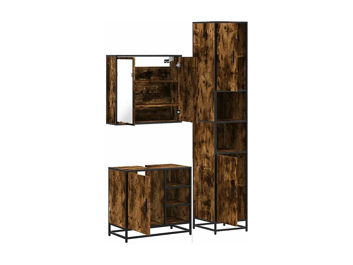 Ensemble de meubles de salle de bain 3 pcs Chêne fumé