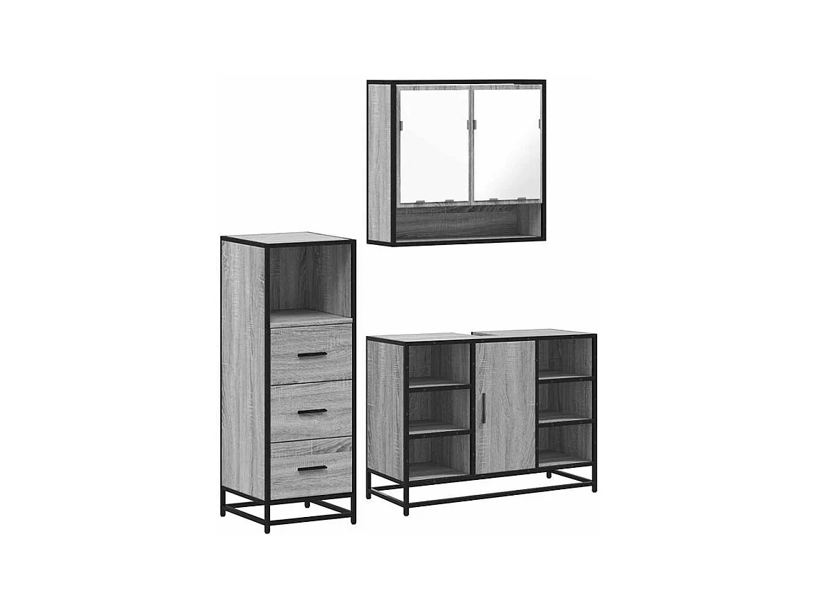 Ensemble de meubles de salle de bain 3 pcs Sonoma gris